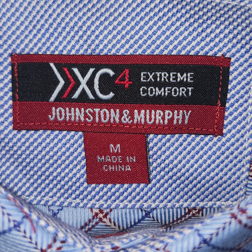 Johnston & Murphy XC4 Extreme Comfort Blue Red Plaid Cotton Shirt Mens M 74-8461 - Picture 4 of 10